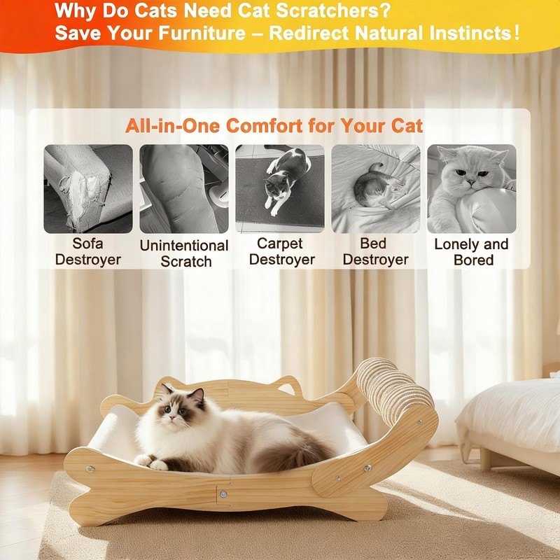 ERGTFVN 3-in-1 Cat Scratcher Bed for Indoor Cats Sisal Scratcher