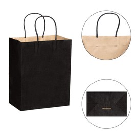 [50 Bags] 6.25 X 3.5 X 8 Kraft Paper Gift Bags with Handles Bulks. Ideal for Shopping, Packaging, Retail, Party, Craft, Gifts, Wedding, Recycled, Business, Goody and Merchandise Bag (Black)