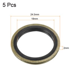 sourcing map Bonded Sealing Washers M18 24.5x18x2mm Carbon Steel Nitrile Rubber Gasket, Pack of 5