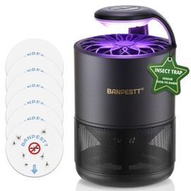 BANPESTT Automatic Insect Trap: Dusk-to-Dawn Sensor & Powerful Suction Quiet, Non-Zapper for Fruit Flies, Gnats, Mosquitoes | Includes 6 Glue Boards & UV Light (Black)
