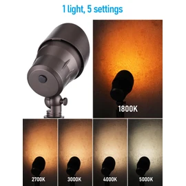LEONLITE 5CCT Low Voltage LED Landscape Spotlight, Update 1800K2700K3000K4000K5000K Selectable, 5W 12V Pathway Lights Outdoor, CRI90, Aluminum Spot Lights for Garden, ETL, IP65 Waterproof, Pack of 6