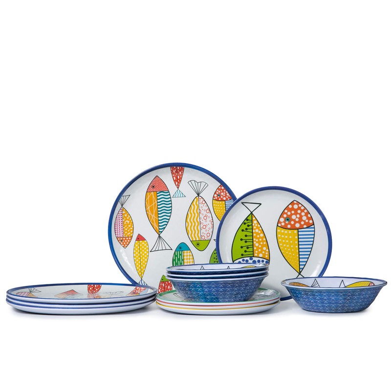 Gofunfun Melamine Dinnerware set for 4, Plates and Bowls Sets,
