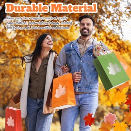 Eersida 48 Pcs Fall Gift Bags with Maple Leaf Window Colorful Autumn Treat Candy Goodie Bags with Handle for Fall Harvest Thanksgiving Party Favor Supplies Decoration