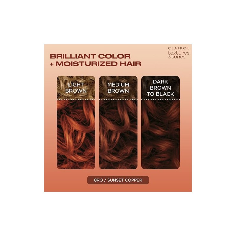 Clairol Textures & Tones Permanent Hair Dye, 8RO Sunset Copper