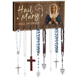 Colingmill Large Wooden Rosary Holder Wall Mounted with 8 Hangers Catholic Rosary Storage Organizer Decorative Hanger Holder for Necklace, Bracelet Prayer Storage(Classic)