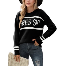 MessBebe Women's Crewneck Sweaters Casual Long Sleeve Graphic Jumpers Print Pullover Tops Chunky Knit Tops Pullover Knitwear Sweatshirt Black