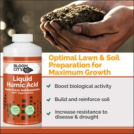 Bloom City Organic Liquid Humic Soil Health Formula, Great for Houseplants, Gardens and Lawns, Quart (32 oz) Concentrated Makes 30+ Gallons