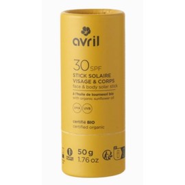 Avril Organic Sun Stick Face & Body, SPF 30, UVA/UVB Protection, 50 g, Solid Format