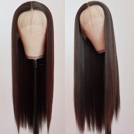 PlatinumHair Brown Lace Front Wig 24" Long Straight Hair Wigs Glueless Heat Resistant Fiber Hair Synthetic Lace Front Wigs for Fashion Women