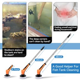 hygger IPX8 Electric Aquarium Cleaning Brushes, Rechargeable Cleaner Tools Kit with 6 Replaceable Clean Spin Brush Heads Cordless Use 2 Speeds Adjustable Handle for Dog House Outdoor/Cat Litter Boxes