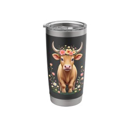 Cute Animal Cow Girls Baby Highland Cow With Flowers Calf Stainless Steel Insulated Tumbler