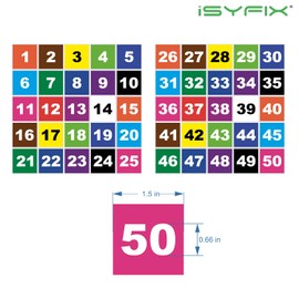 Calcomanías de números consecutivos de vinilo multicolor – 1 a 50, 1.5 pulgadas autoadhesivo – calcomanía premium para interiores y exteriores, ideal para inventario, almacenamiento, organización, ideal en cajas, contenedores, caja de herramientas, casil
