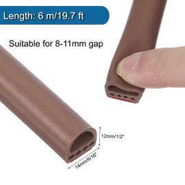 PATIKIL 9/16 Inch x 1/2 Inch x 20 ft D-Shaped Weather Stripping Door Seal Strip, 2 Pack Self Adhesive Silicone Seal Tape fit 8-11mm Gap for Door Frame Window, Brown
