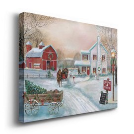 Renditions Gallery Christmas Tree Farm Wall Art, Country Winter Scene with Red Barn, Charming Decorations, Premium Gallery Wrapped Canvas Decor, Ready to Hang, 12 in H x 18 in W, Made in America