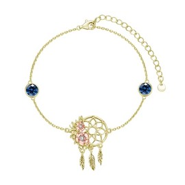 MBSUUH - Pulsera atrapasueños chapada en oro amarillo S925 con piedra natal de rosa y flor atrapasueños, regalo de cumpleaños para mujeres, esposa, mamá (diciembre)