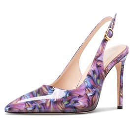 Aisicoo Womens Stiletto High Heel Pointed Toe Pumps Slingback Buckle Wedding Prom Party Dress Patent Leather Summer 3.9 Inches Heels Purple Vortex Patent Leather 12 M US