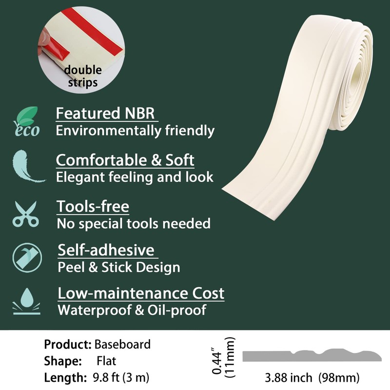 Upgraded Hardened Baseboard Trim | Peel and Stick Self-Adhesive Design