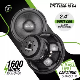 Timpano TPT-T1500-15 D4 Timpano 15" Subwoofer 1600 WATT MAX POWER DUAL 4 OHM CAR AUDIO