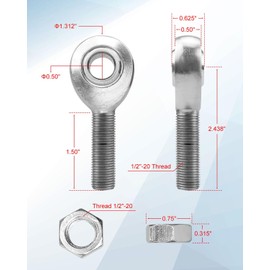 Upgrade 1/2” Heim Joints Rod End Kit with Jam Nuts Left and Right Hand Thread, 5" Chromoly Joints Panhard Rod Bar End Kit, 2 Set