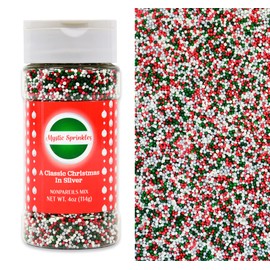 Mystic Sprinkles Christmas Holiday Nonpareil Sprinkle Mixes (A Classic Christmas In Silver 4oz)