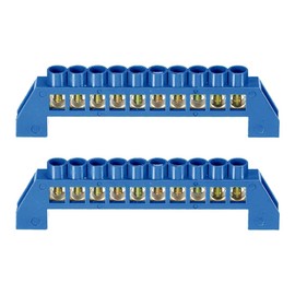 2Pcs Neutral Terminal Bar 10 Positions Brass Wire Screw Terminal Bus Bar Block Grounding Strip Blue Shell for Electrical Distribution