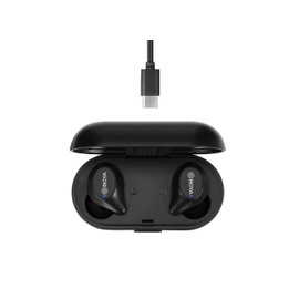 Boya Wireless Headphones - Bluetooth 5.0 Headphones - 6H Playtime Deep Bass - Stereo Sound True Wireless Earphones - Portable Charging Case - Black Earbuds