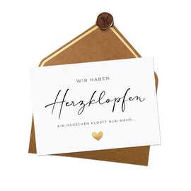 Joli Coon Announce Pregnancy - Wir haben Herzklopfen - Ein Herzchen klopft nun mehr - A6 with Natural Envelope and Wax Seal