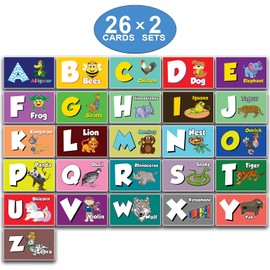Animals Alphabet Flash Cards for Children (26 Cards x 2 Set - 26 Cards with Front and Back Designs x 2 Sets)