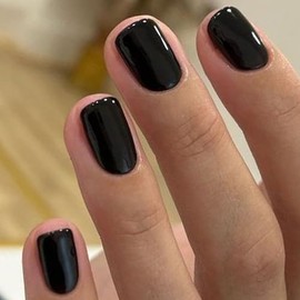 GLAMERMAID Extra Short Press On Uñas - Pure Negro Uñas Falsas Corto Squoval, Natural Redondo Pegamento Cuadrado En Uñas Gel Brillante, Kits de Uñas Po