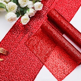 DLCFLF 2 Packs Red Sequin Table Runners 12 x 108 Inch Glitter Dining Table Runner Sparkle Sequin Runners for Birthday Wedding Party Bridal & Baby Showers, Party Table Decorations
