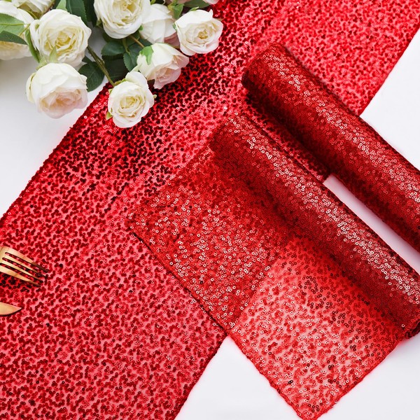 DLCFLF 2 Packs Red Sequin Table Runners 12 x 108