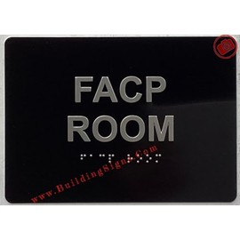 FACP ROOM - FIRE ALARM CONTROL PANEL ROOM sign Raised letters & Grade 2 Braille - Includes Red Adhesive pad for Easy Installation (5" W x 7" H , BLACK Color, Tacticle Sign, Aluminium) - The Sensation line
