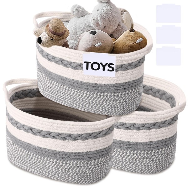 XLHOMO 3 Pack Rope Basket, Grey Storage Baskets with Handle