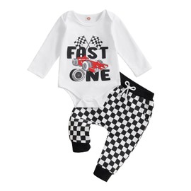 Carolilly Toddler Baby Boys Birthday Outfits Long Sleeve Romper Letter Aurace Print Tops+Drawstring Pants 2PCs Newborn Baby Boys Clothing Sets Birthday Gift (White, 12-18 Months)