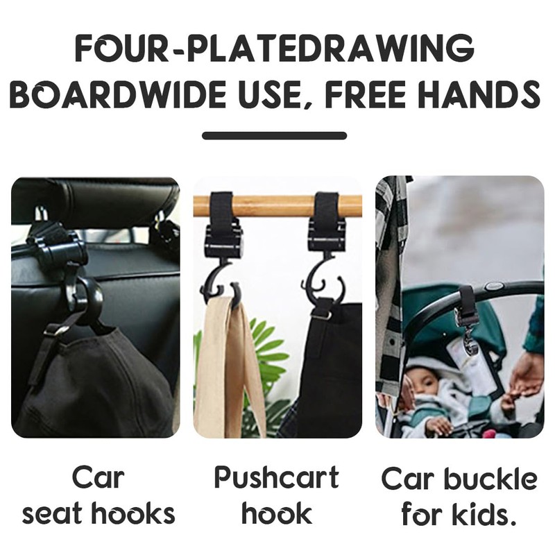XURJUMI Pack of 4 Pram Hooks, Bag Hooks, Pram Hooks