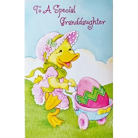 Greeting Card Happy Easter To A Special Granddaughter - You'll Find Lots of Surprises Enjoy Them All with Yellow Ducks, White