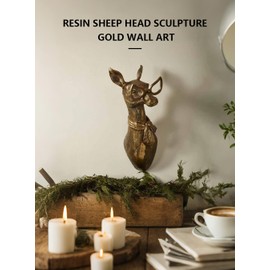 Coyoohouse 3D Gold Sheep Head Wall Decor - Resin Animal Wall Art Sculpture, Resin Animal Head Wall Mount for Living Room, Bedroom, Office - Modern Home Decor Statues Gifts for Men Women