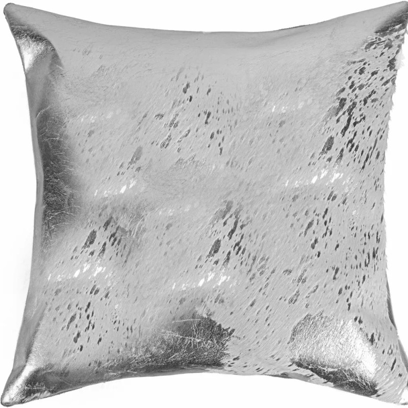 Homeroots 18" Silver Abstract Cowhide Throw Pillow