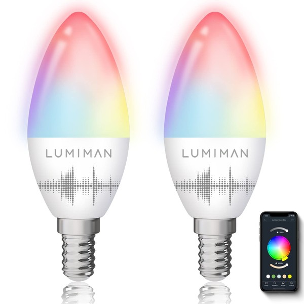 LUMIMAN Candelabra Smart Bulb E12 LED Smart Light Bulbs WiFi RGB Color Changing Smart Lights 400lm Work with Alexa Google Home Music Sync Tunable White 5W No Hub Required 2 Pack
