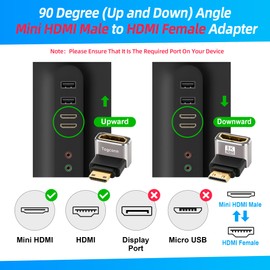 90 Degree Mini HDMI to HDMI Adapter 4 Pack, (Up and Down) Right Angle Mini HDMI (Male) to HDMI (Female) L-Shaped Converter Connector Support 8K@60Hz,4K@120Hz for Raspberry Pi Zero, Camera, Monitor