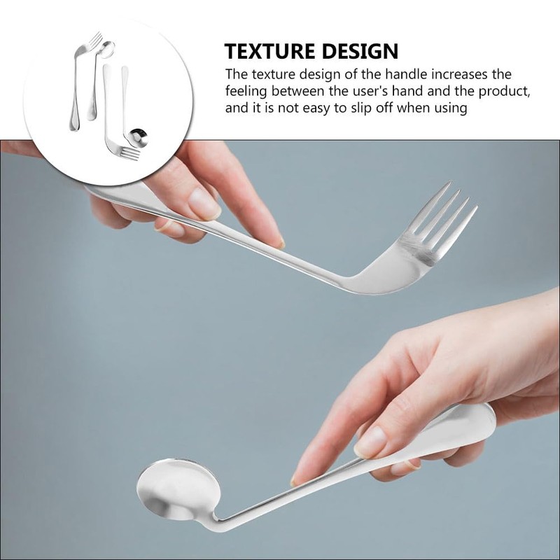 Adaptive Utensils Set - Curved Stainless Steel Spoon and Fork