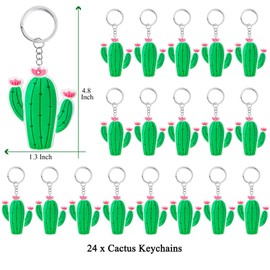 KeeStar 24 Pack Cactus Keyring Party Favor Packs for Hawaiian Luau Aloha Baby Shower, Birthday Party Goodie Bag Fillers, School Carnival Rewards, Classroom Prize