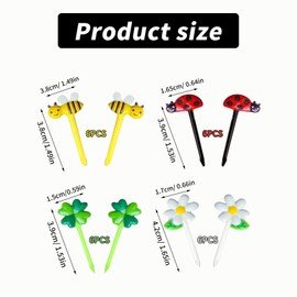 Pack of 24 Children's Finger Food Picks, Pieksi Grips, Bento Accessories, Fruit Forks, Lunch Boxes, Skewers, Lunch Box, Cute Cartoon Toothpicks, Sunflower Ladybird Food Picks for Desserts Fruit Lunch