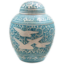 Extra Small Going Home Birds in Flight Hand-Engraved Solid Brass Pet Urn for Ashes with Threaded Lid - Cremation Urn for a Cat, Dog, or Other Small Animal - for a Pet up to 35 Pounds