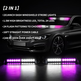 ASPL 2x14 inch 24LED Dash Emergency Strobe Lights Interior Front/Rear Windshield Deck Split Safety Warning Lights Hazard Light Bar for Car Truck Vehicles (Purple/White)