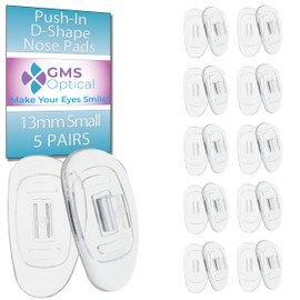 GMS Optical® Premium Grade Soft Silicone - D-Shape Push-in Nose Pads for Glasses, Sunglasses, and Eye Wear (Push-in 13MM, 10 Pair)