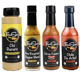 Fresco Sauce - Fabulous Hot Sauce Gift 4 Pack - Chi Banero Mustard - Fire Roasted Pepper Blend - Garlic Citrus Fresno - Chile De Arbol