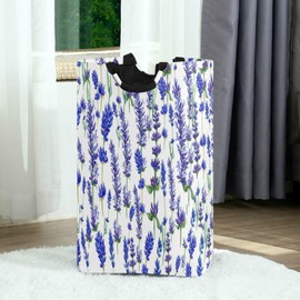visesunny Collapsible Laundry Basket Purple Lavender Flower Large Laundry Hamper with Handle Toys and Clothing Organization for Bathroom, Bedroom, Home, Dorm, Travel