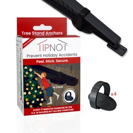 TipNot Tree Stand Anchor, No-Drill, Anti-Tip, Adhesive Safety Straps - Just Peel & Stick to Childproof and Babyproof Your Home 4-Pack