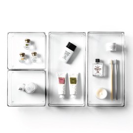 BINO | 4-Piece Drawer Organizer Bin Set | THE MODULAR | Multi-Purpose Storage | Durable | BPA-Free | Desk Drawer Organizer | Vanity Bathroom Makeup